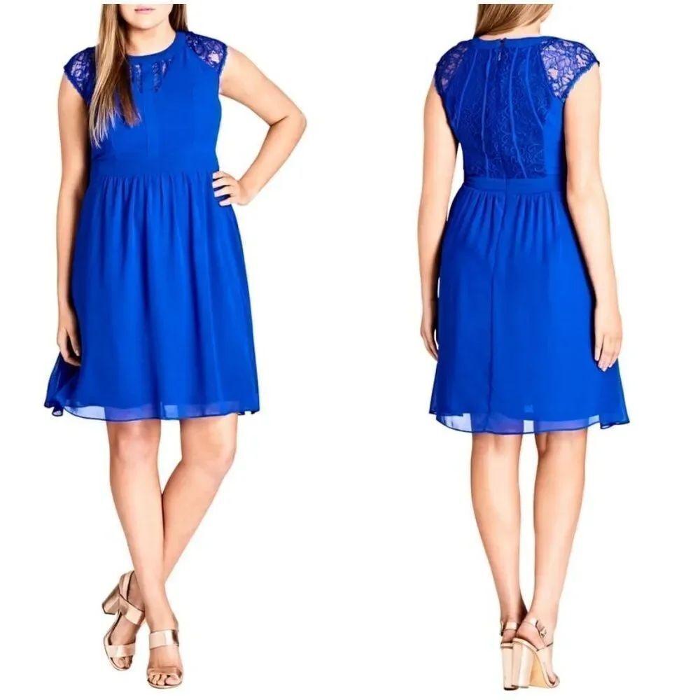 City Chic Lace Inset Fit & Flare Dress Sz XS/14